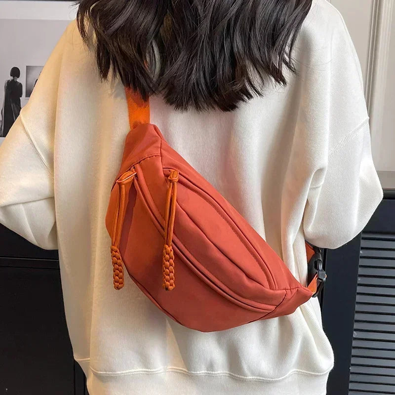 Fashion Nylon Crossbody Bags for Women Chest Bags Sling Waist Pack Canvas Waist Bag Casual Fanny Packs Sport Half Moon Belt Bag