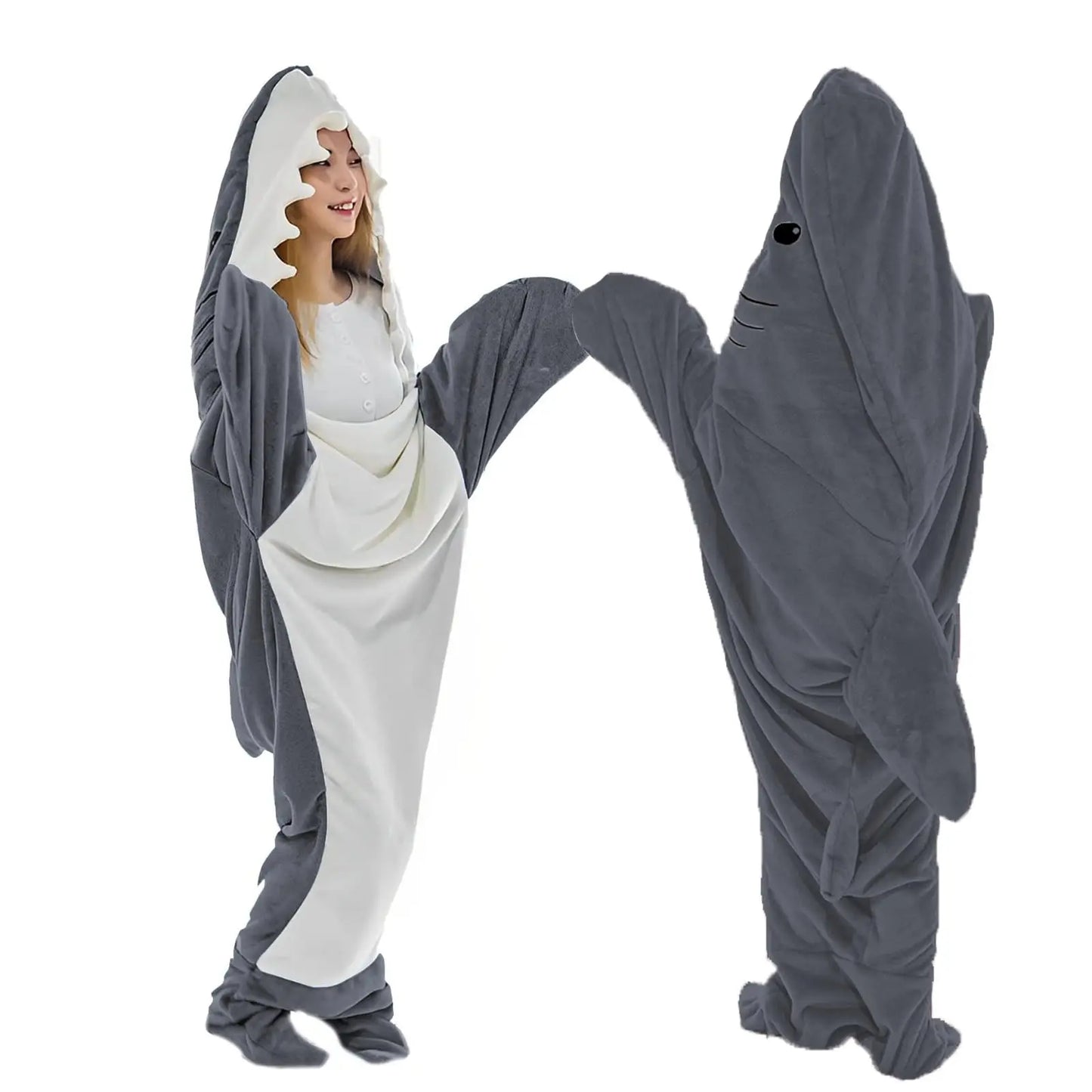 Pijama Tiburón con Capucha para Adultos — Saco de Dormir Portátil