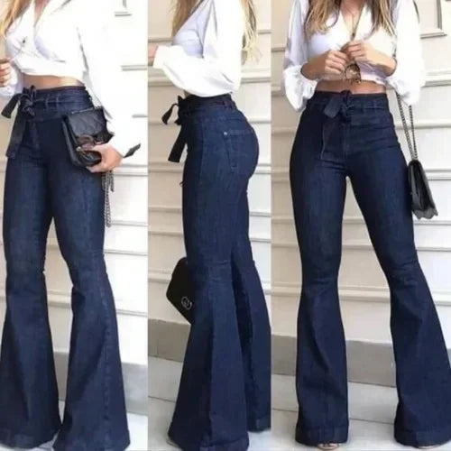 Women's High Waist Flare Jeans — Slim Fit Streetwear Denim Pants