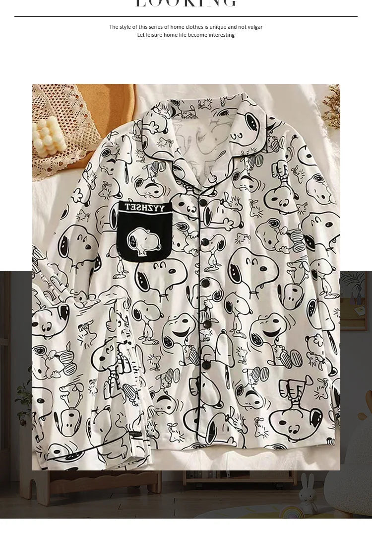 Snoopy Cartoon Pajamas Set — Soft Milk Silk Sleepwear for Men & Women