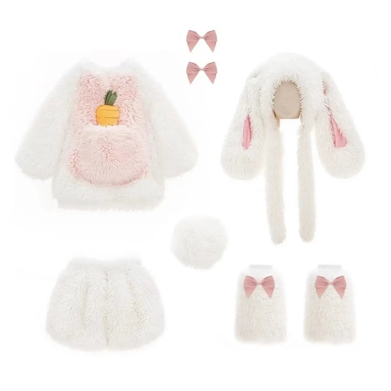 Kawaii Children Plush Rabbit Cosplay Costume Set — Warm Winter Outfit for Girls