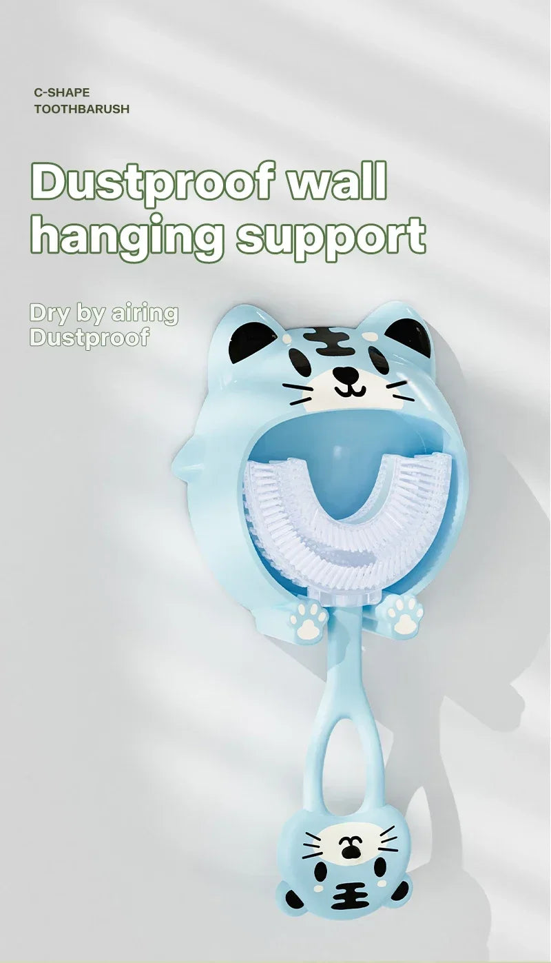 Kids U-Shaped Silicone Toothbrush — 360° Cartoon Design for Ages 1–12