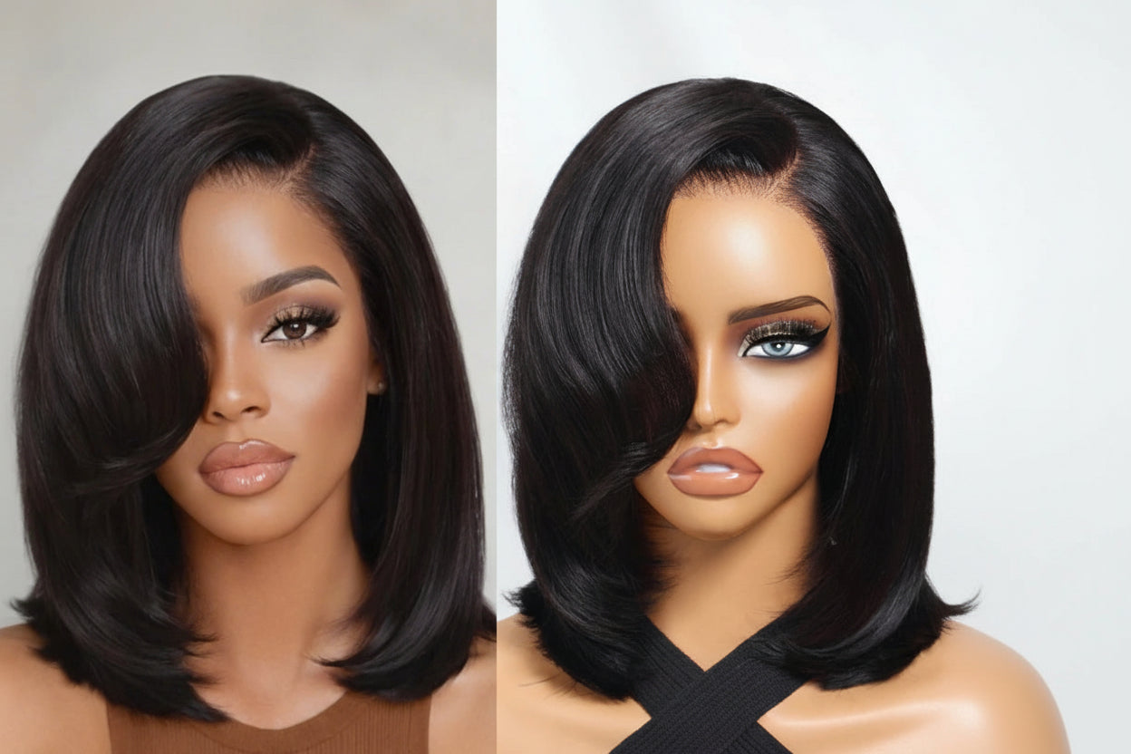 Hair Blunt Cut Bob Wigs Human Hair 7x5 Lace Glueless Short Straight Bob Wigs Yaki Straight Bob Wigs