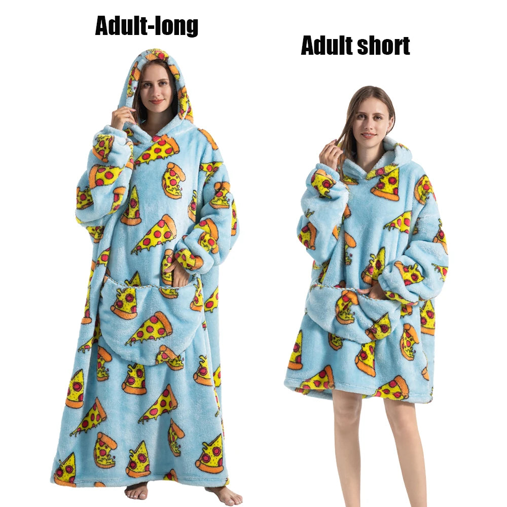 Cartoon Plush Wearable Blanket Hoodie for Adults