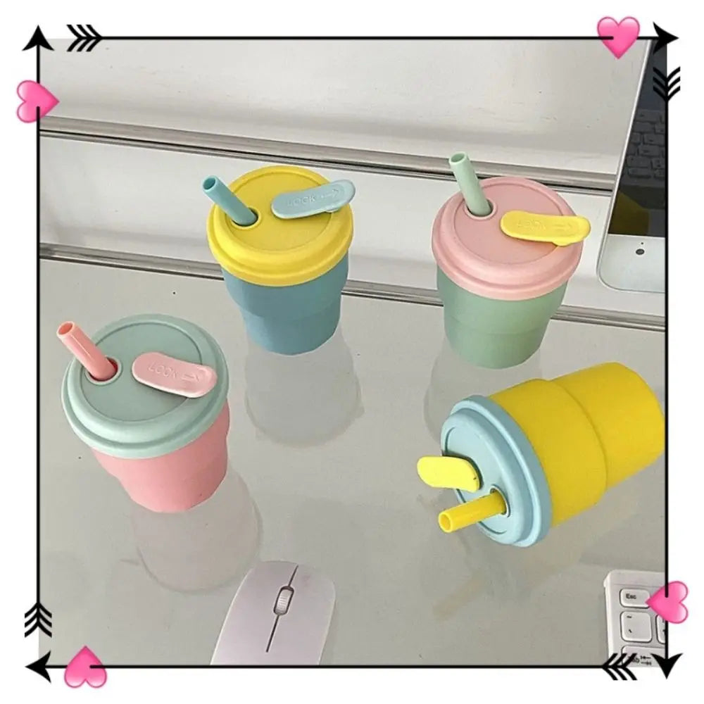 Kids Silicone Water Cup — 380ml Leakproof Bottle with Straw