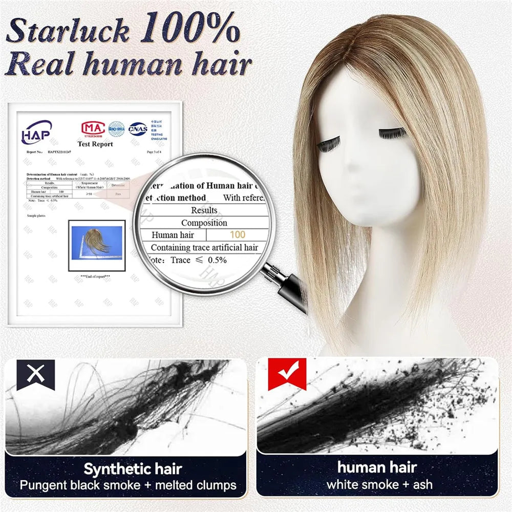 Ombre Blonde Highlight Natural Human Hair Toppers for Women 4.5*5 inch Lace Base Hair Topper Silk Straight Remy Hairpiece