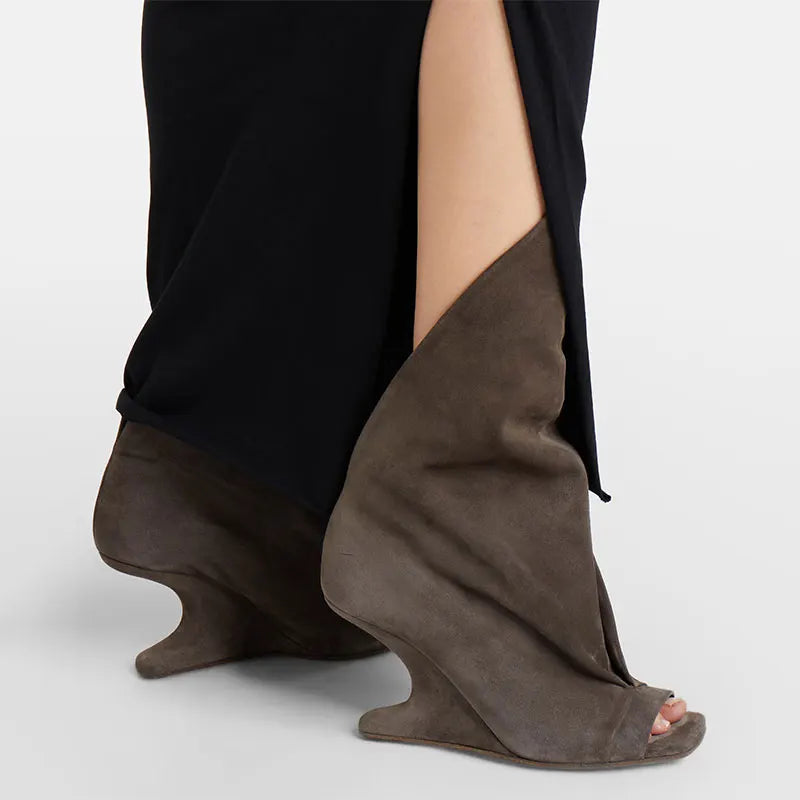 European and American High-quality Trendy Fashion Stage Walking Sleeve Short Boots for Women, Square Toe Open Toe Cool Boots