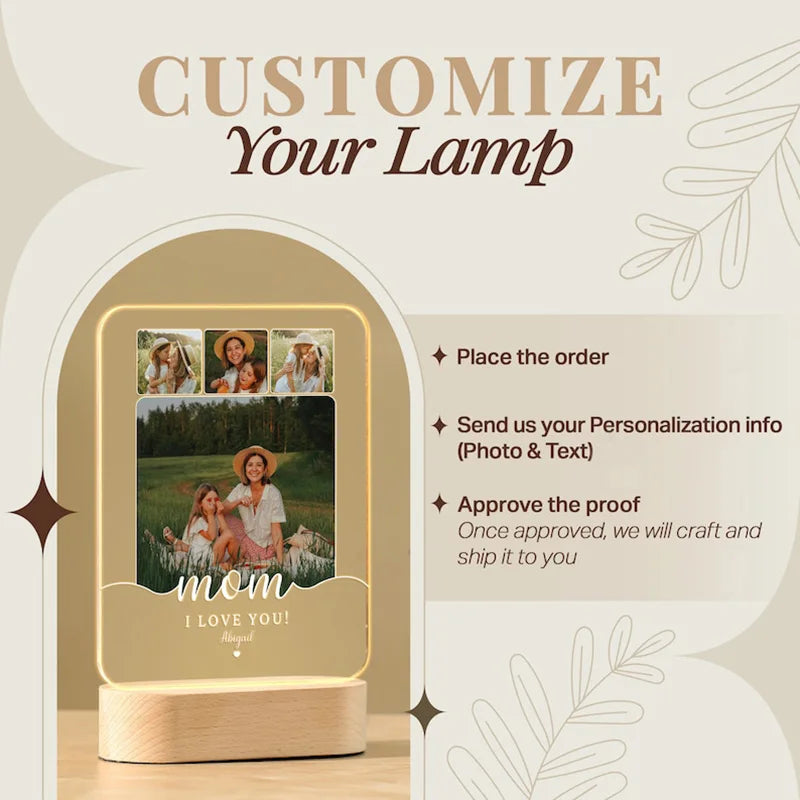 Personalized Acrylic Photo Night Light Plaque | Custom Mother's Day Gift