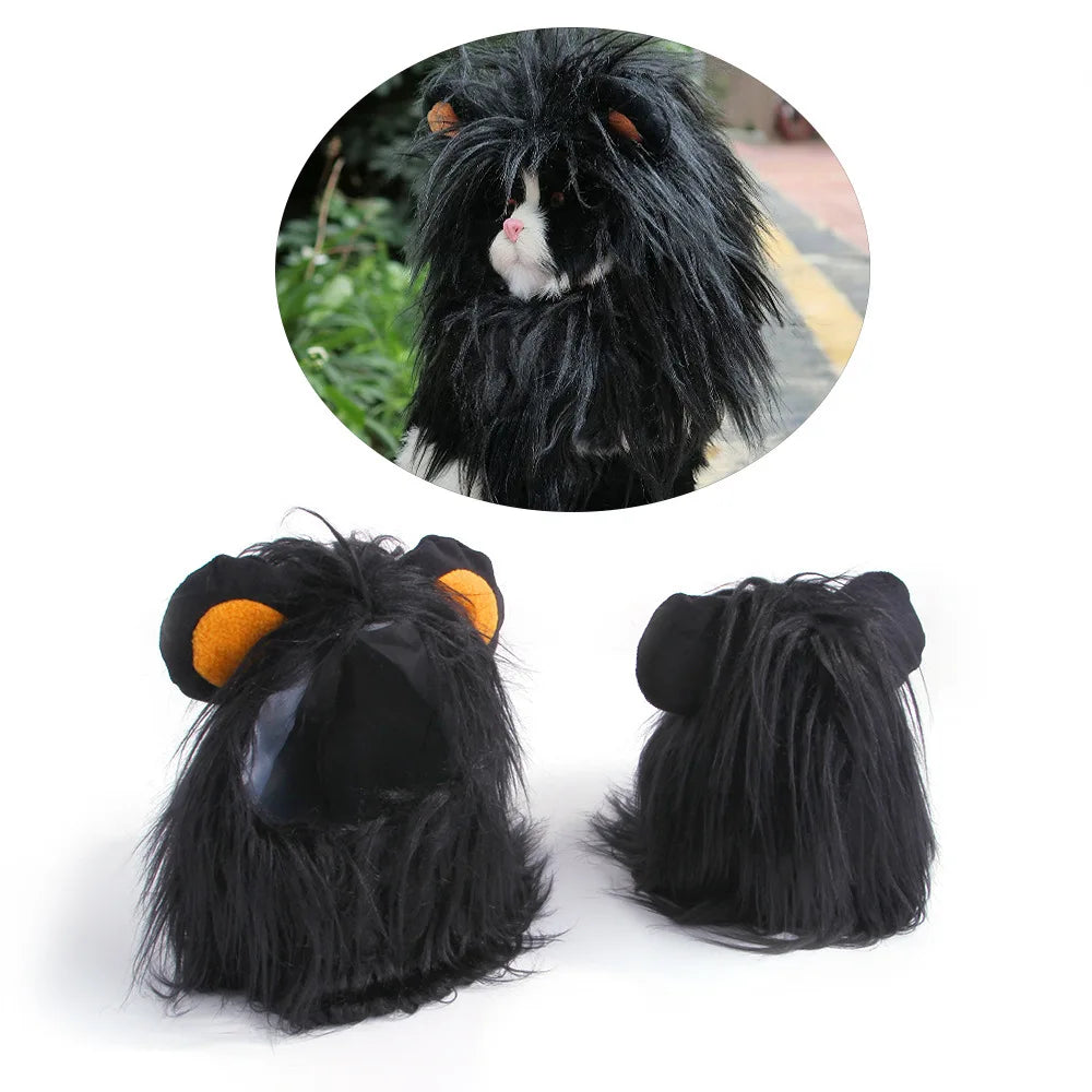 Pet Lion Mane Costume Wig — Funny Cosplay Hat with Ears for Cats & Dogs