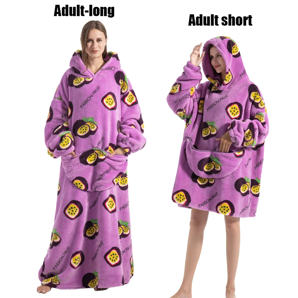 Cartoon Plush Wearable Blanket Hoodie for Adults