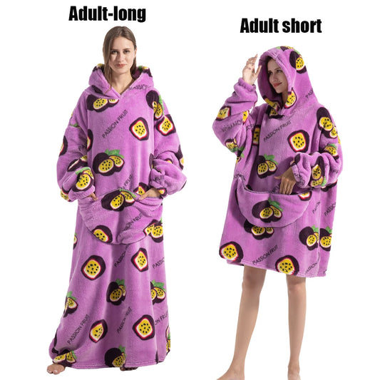 Cartoon Plush Wearable Blanket Hoodie for Adults