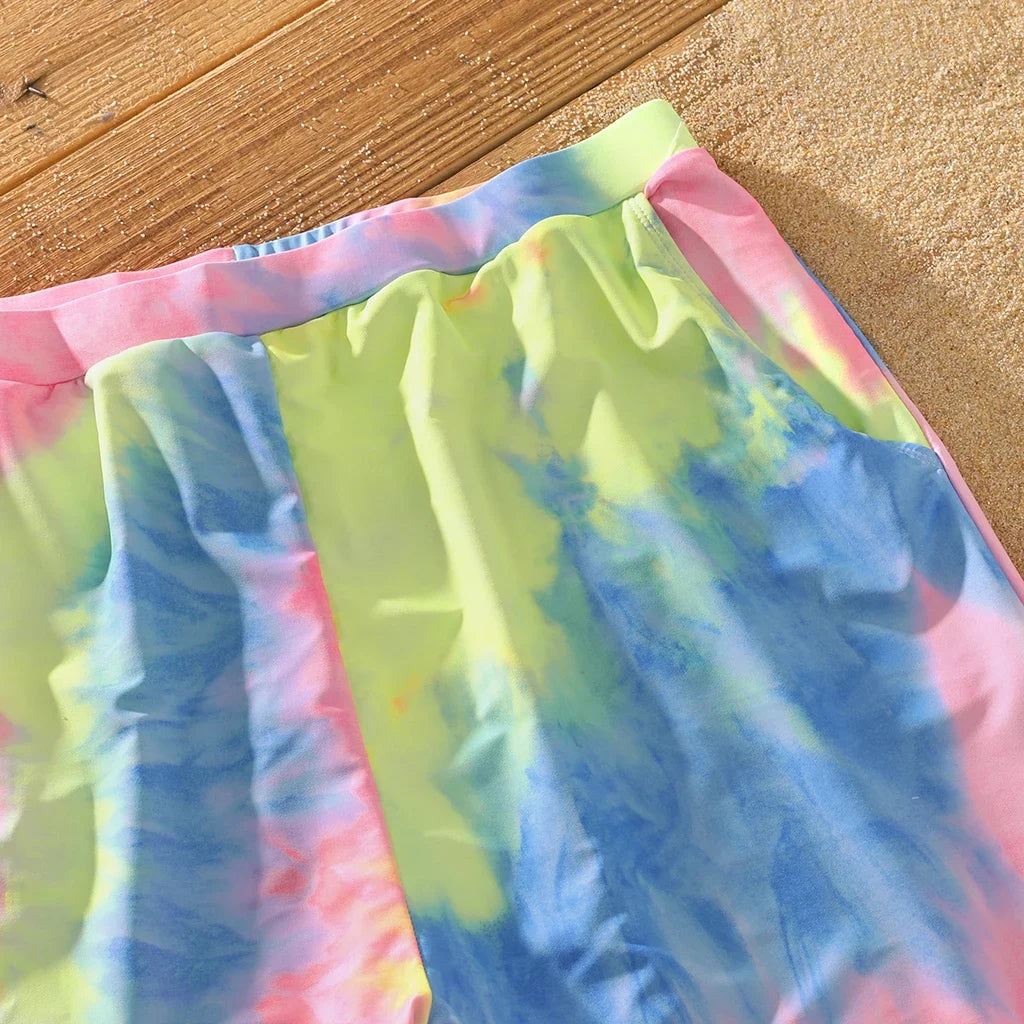 Family Matching Tie-Dye Swimsuit Set — V-Neck One-Piece & Swim Trunks