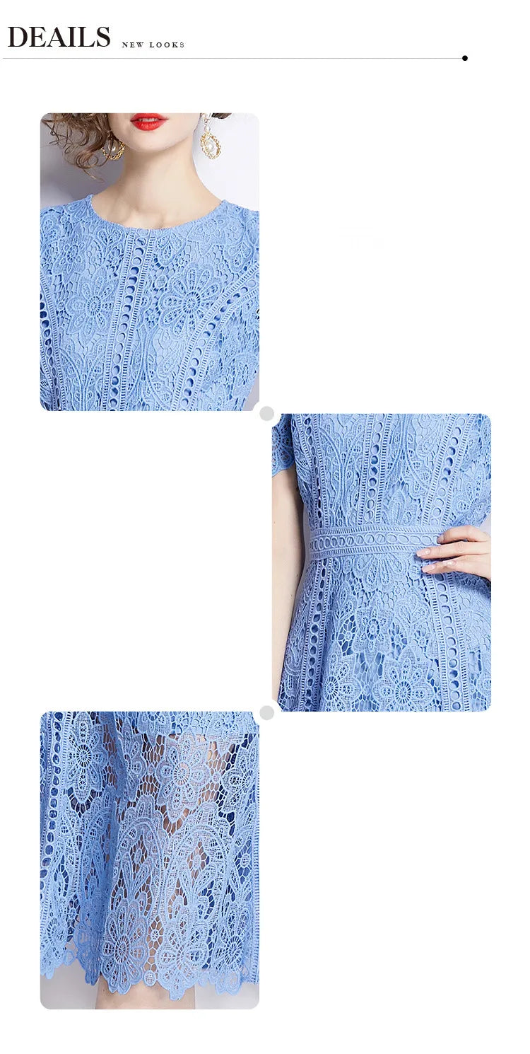Women's Vintage High-End Lace Hollow-Out Long Dress — Slim Elegant Summer Gown