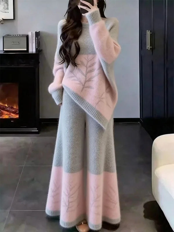 Elegant Soft Style Knit Sweater Skirt Set Women's Fashion Slimming High Waist A-Line Dress Casual Warm Long Sleeve round Neck
