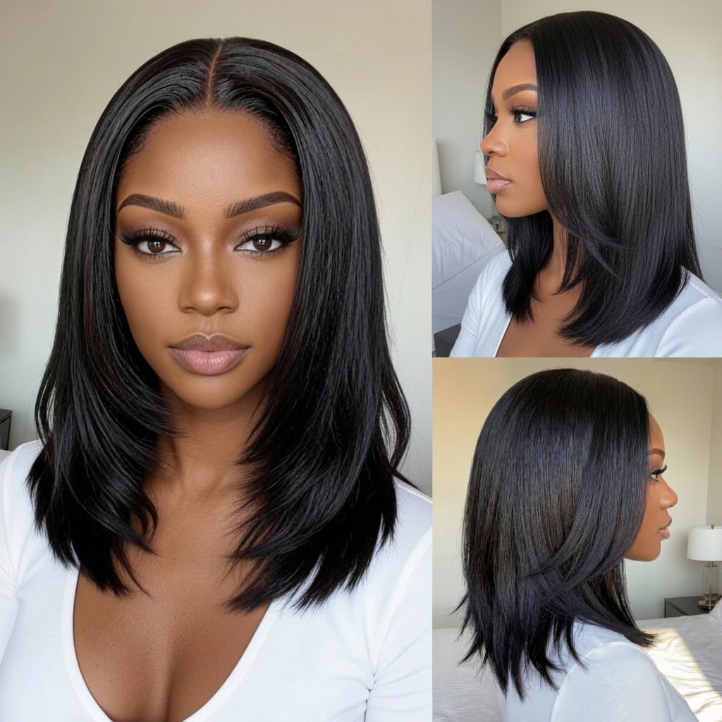 Hair Blunt Cut Bob Wigs Human Hair 7x5 Lace Glueless Short Straight Bob Wigs Yaki Straight Bob Wigs