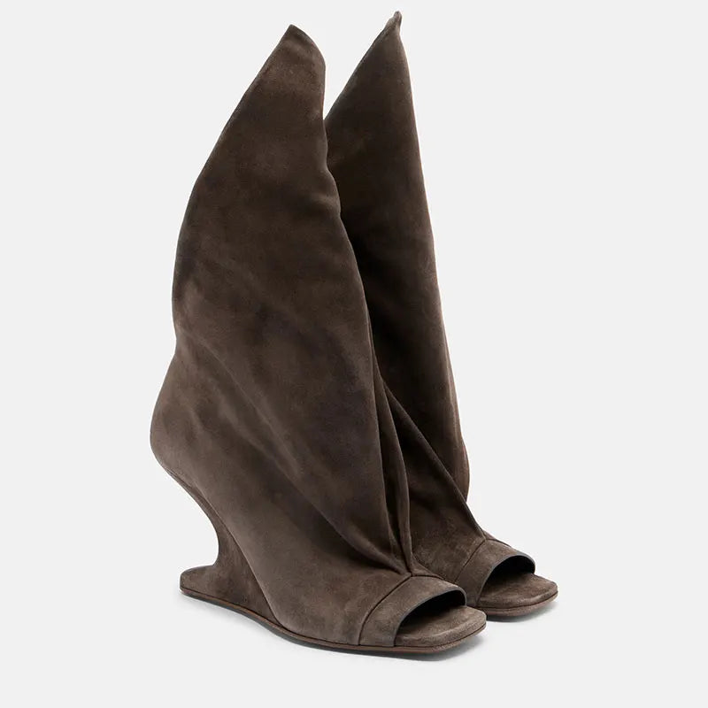 European and American High-quality Trendy Fashion Stage Walking Sleeve Short Boots for Women, Square Toe Open Toe Cool Boots