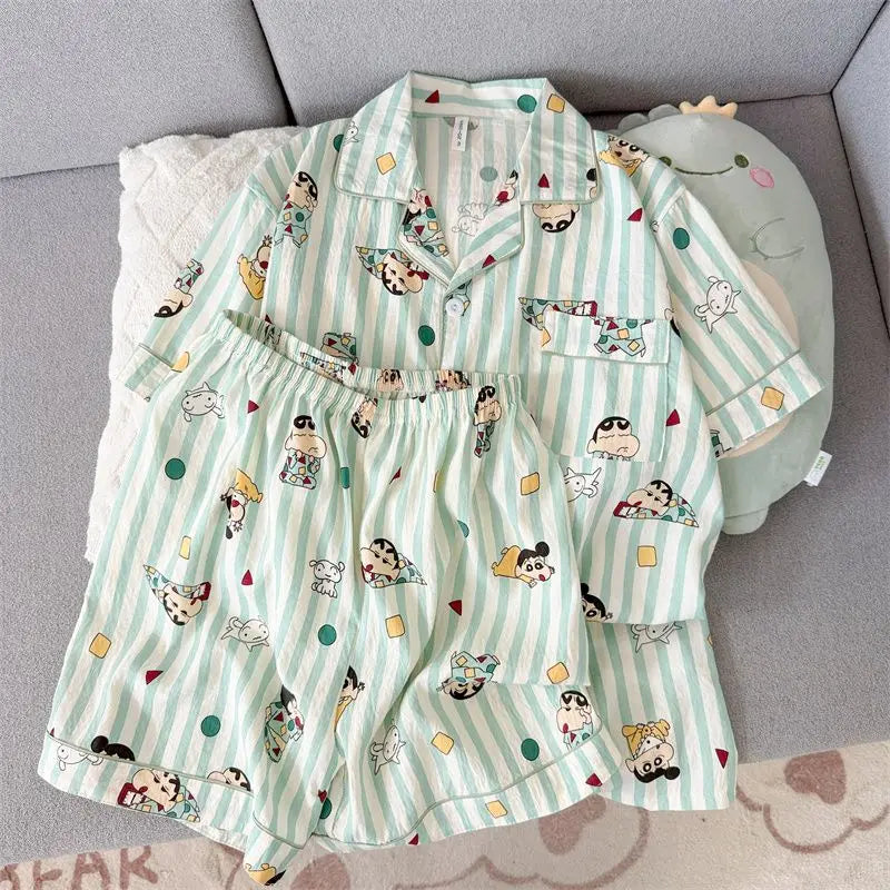 Crayon Shin-Chan Kawaii Pajamas Set — Short Sleeve & Shorts Anime Homewear