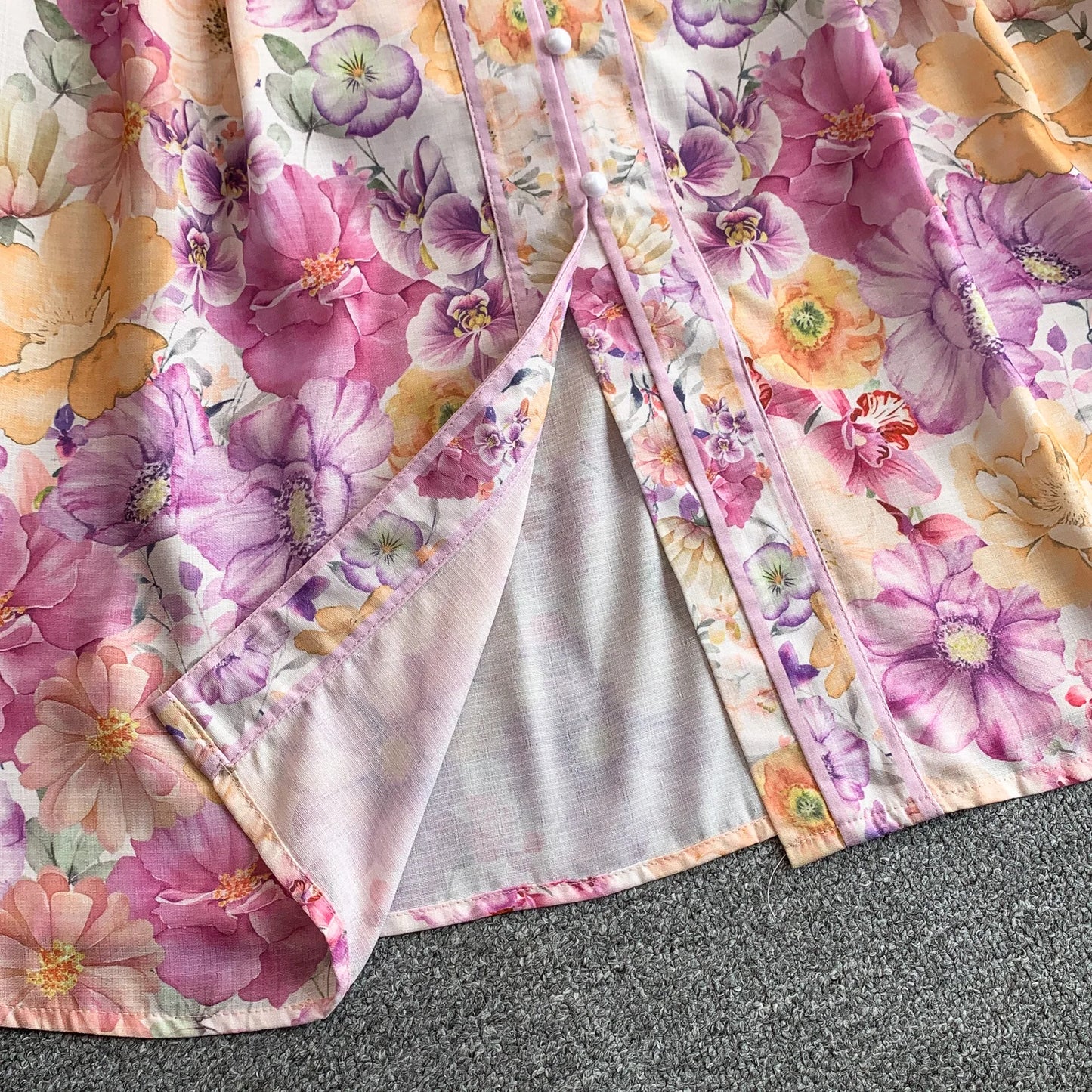 Women's Romantic Print Lantern Sleeve Dress — Belted Split Maxi