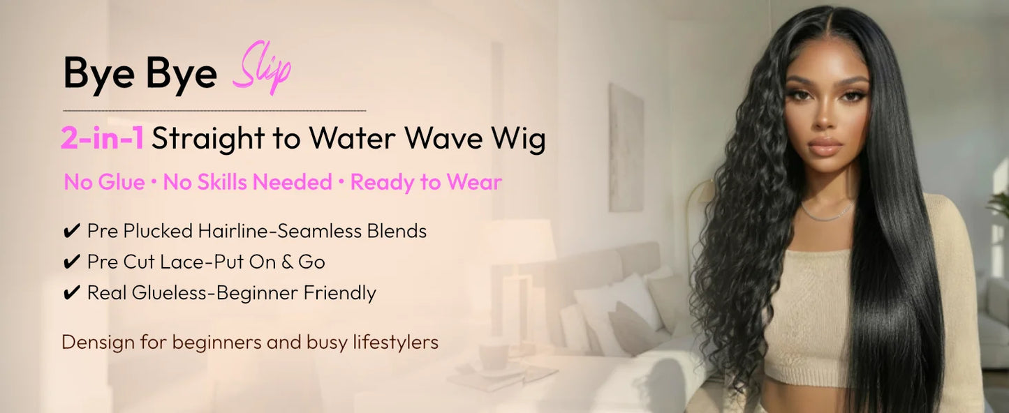 13x4 Bye Bye Slip Lace Frontal Wet & Wavy 2-in-1 Glueless Human Hair Wig