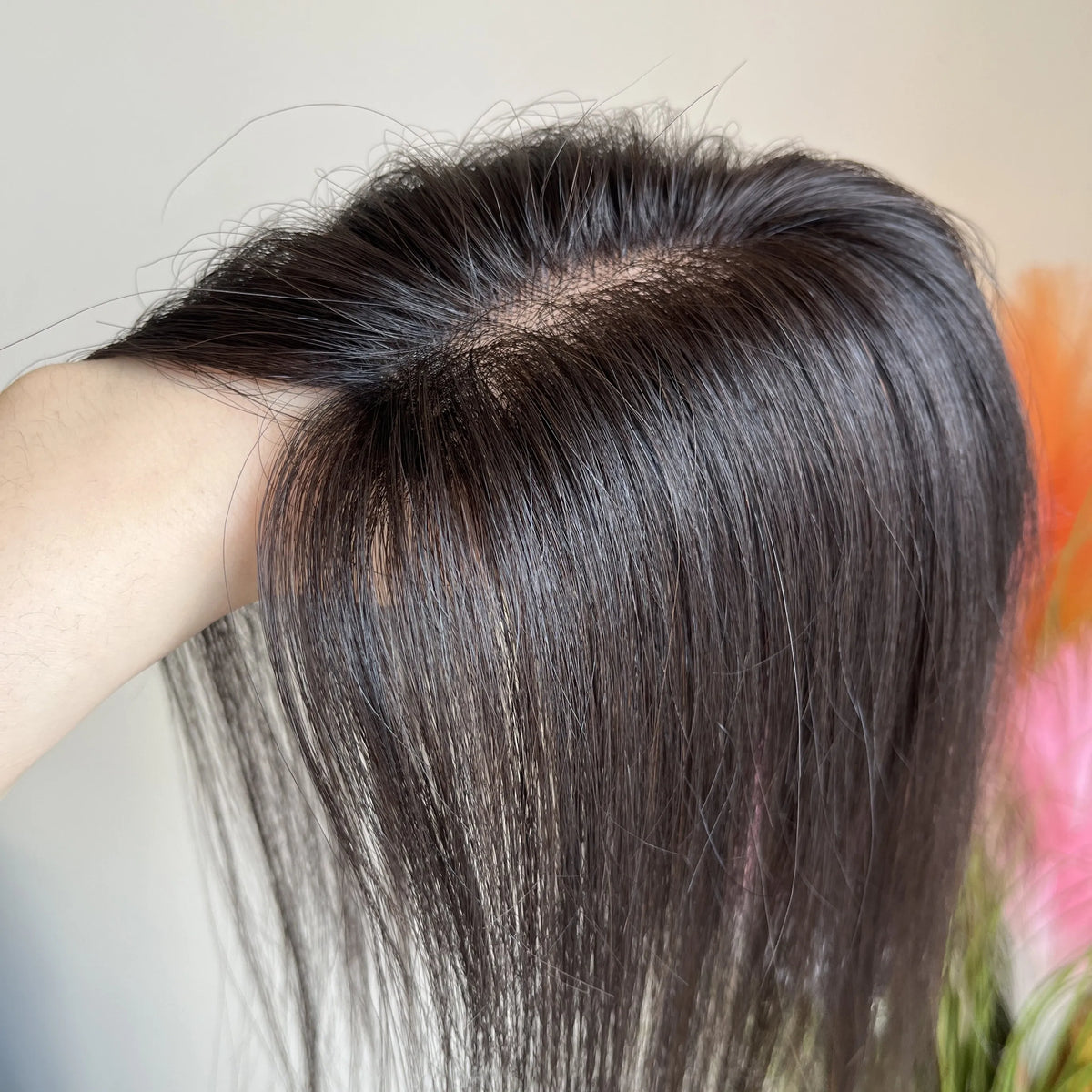 Women's Straight Human Hair Topper — 4 × 13 cm Mono & PU Base