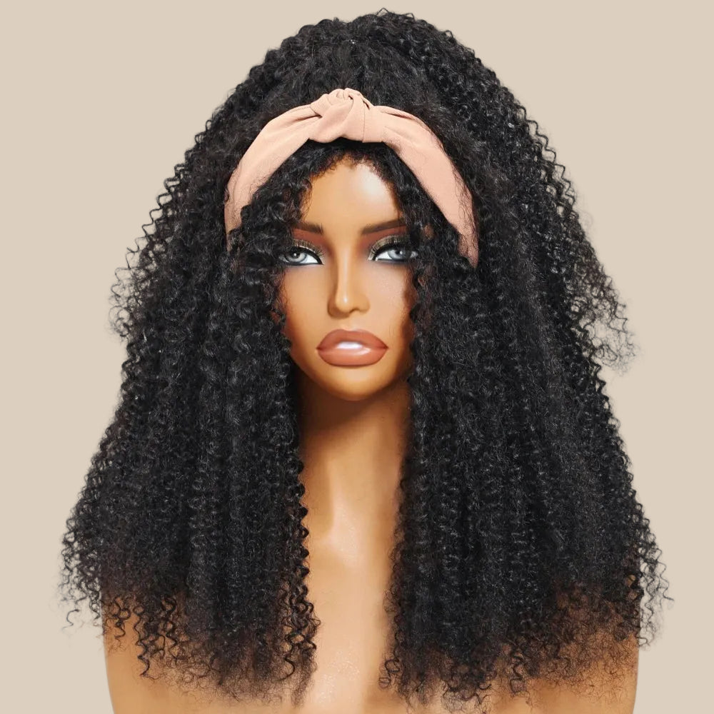 Drawstring Kinky Curly Half Wig With 4C Edges Hairline Seamless Flip Over Human Hair Wig Beginner Friendly
