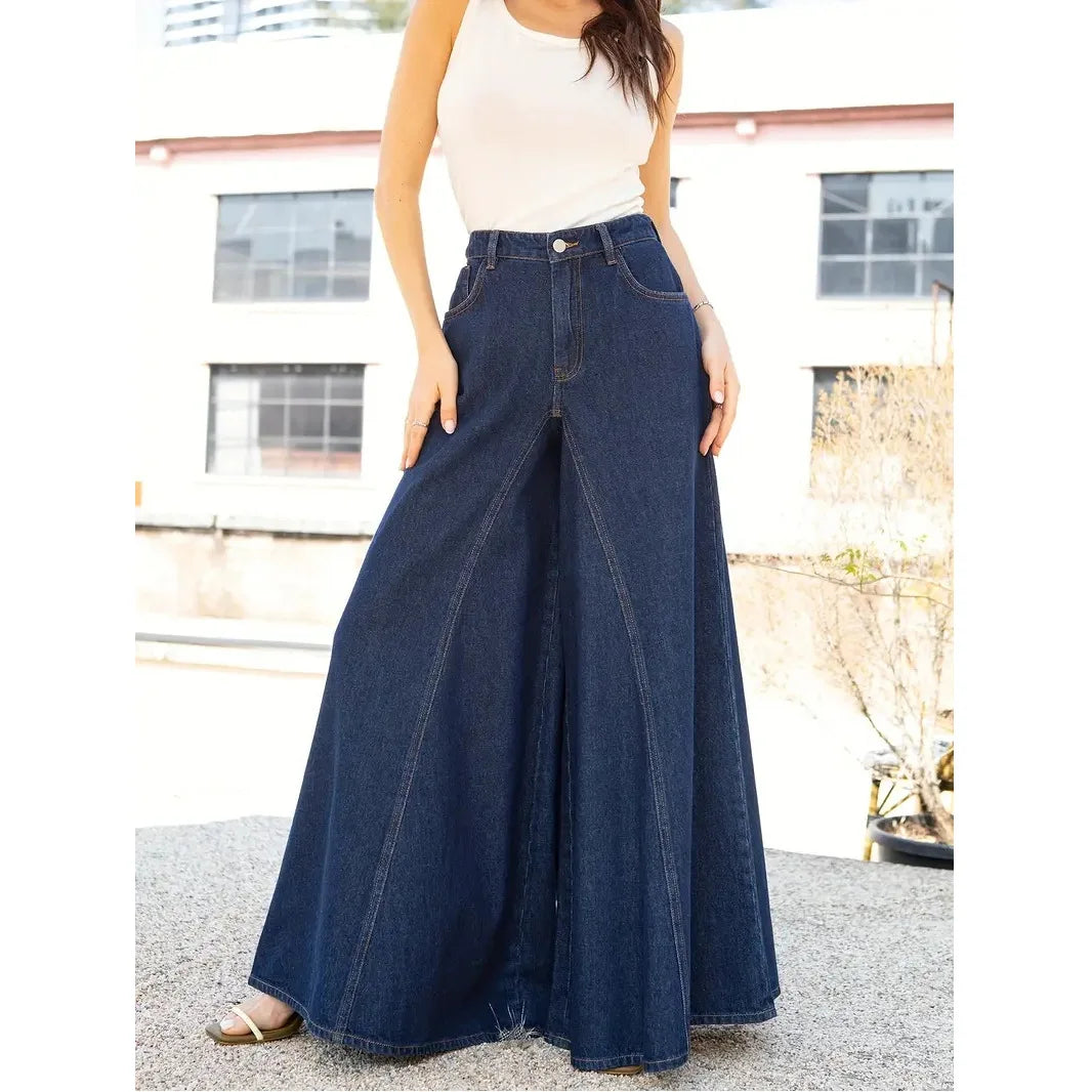 Women's Wide Leg Denim Jeans — Low Waist Washed Street Style