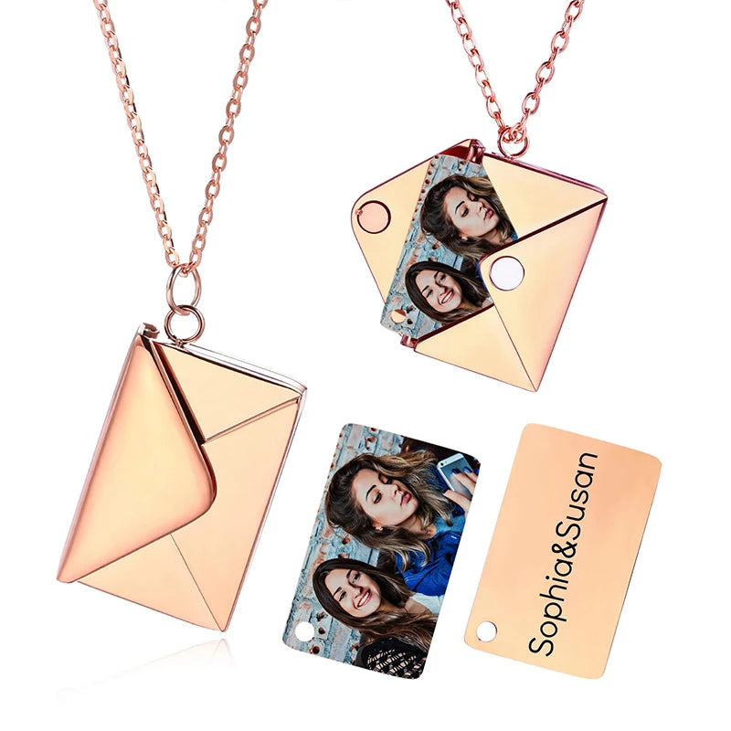 Personalized Photo & Text Envelope Locket Necklace