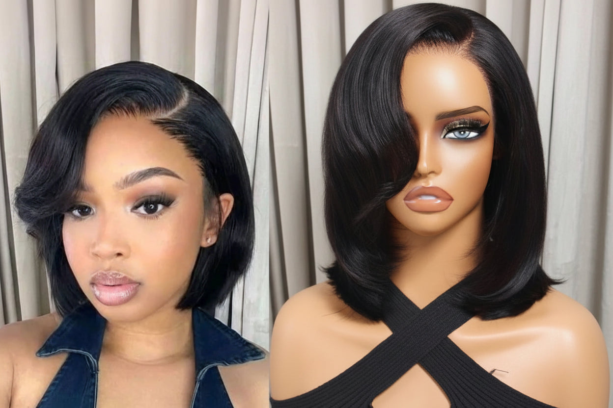 Hair Blunt Cut Bob Wigs Human Hair 7x5 Lace Glueless Short Straight Bob Wigs Yaki Straight Bob Wigs