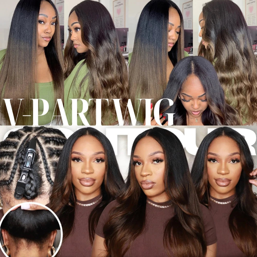 Yaki Straight V Part Wig 100% Human Hair — Minimal Leave Out | 150% Density