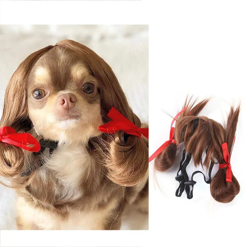 Pet Wig Cosplay Costume — Funny Hair Prop for Dogs & Cats