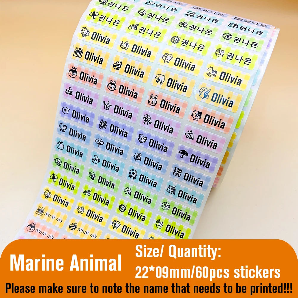 60/5000pcs - Personalized Name Tag Stickers – Waterproof Kawaii Labels for Kids