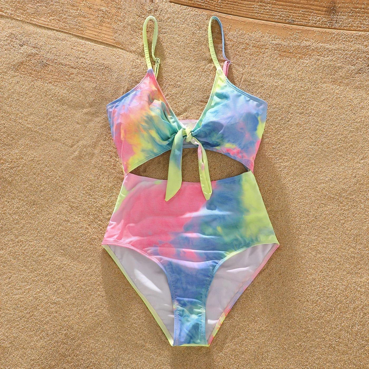 Family Matching Tie-Dye Swimsuit Set — V-Neck One-Piece & Swim Trunks