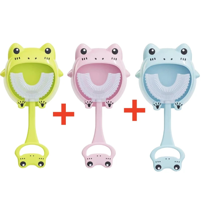 Kids U-Shaped Silicone Toothbrush — 360° Cartoon Design for Ages 1–12