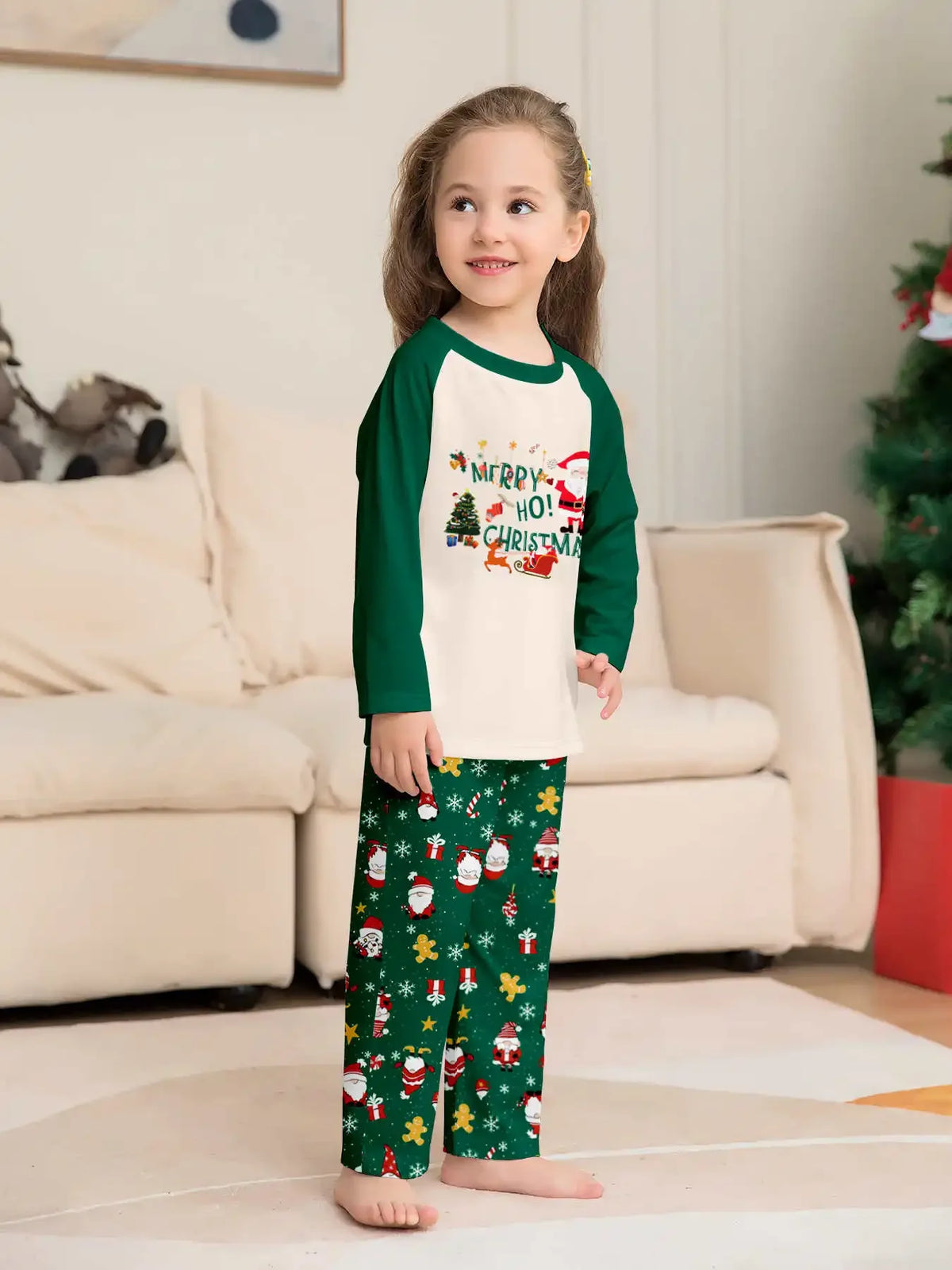 Christmas Family Matching Pajamas, Green Pattern Set for Mom, Dad & Kids