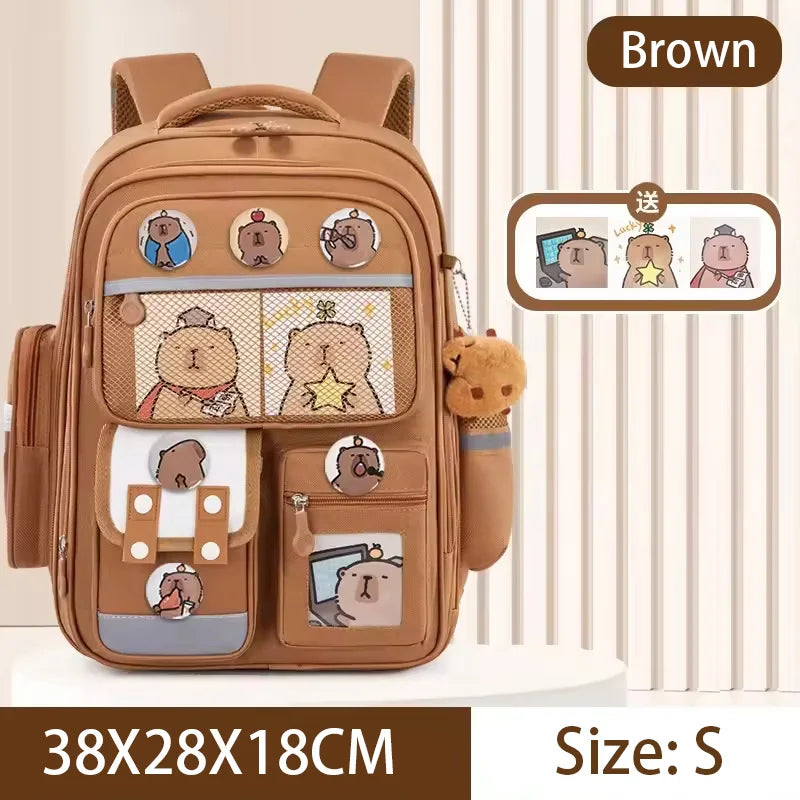 Capybara Kids Backpack — Large Capacity Anime School Bag for Boys & Girls