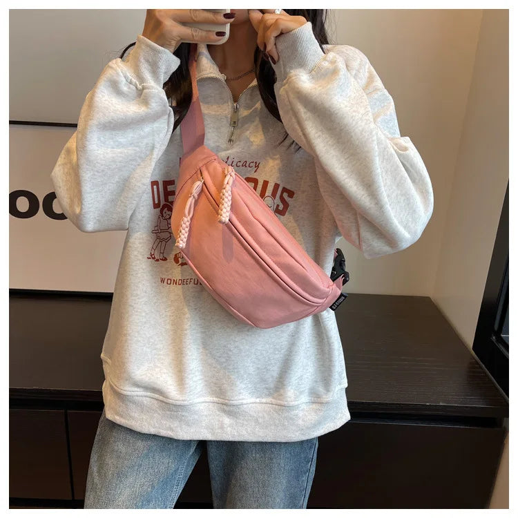 Fashion Nylon Crossbody Bags for Women Chest Bags Sling Waist Pack Canvas Waist Bag Casual Fanny Packs Sport Half Moon Belt Bag