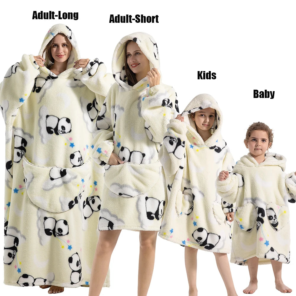 Oversized Cartoon Fleece Hoodie Blanket