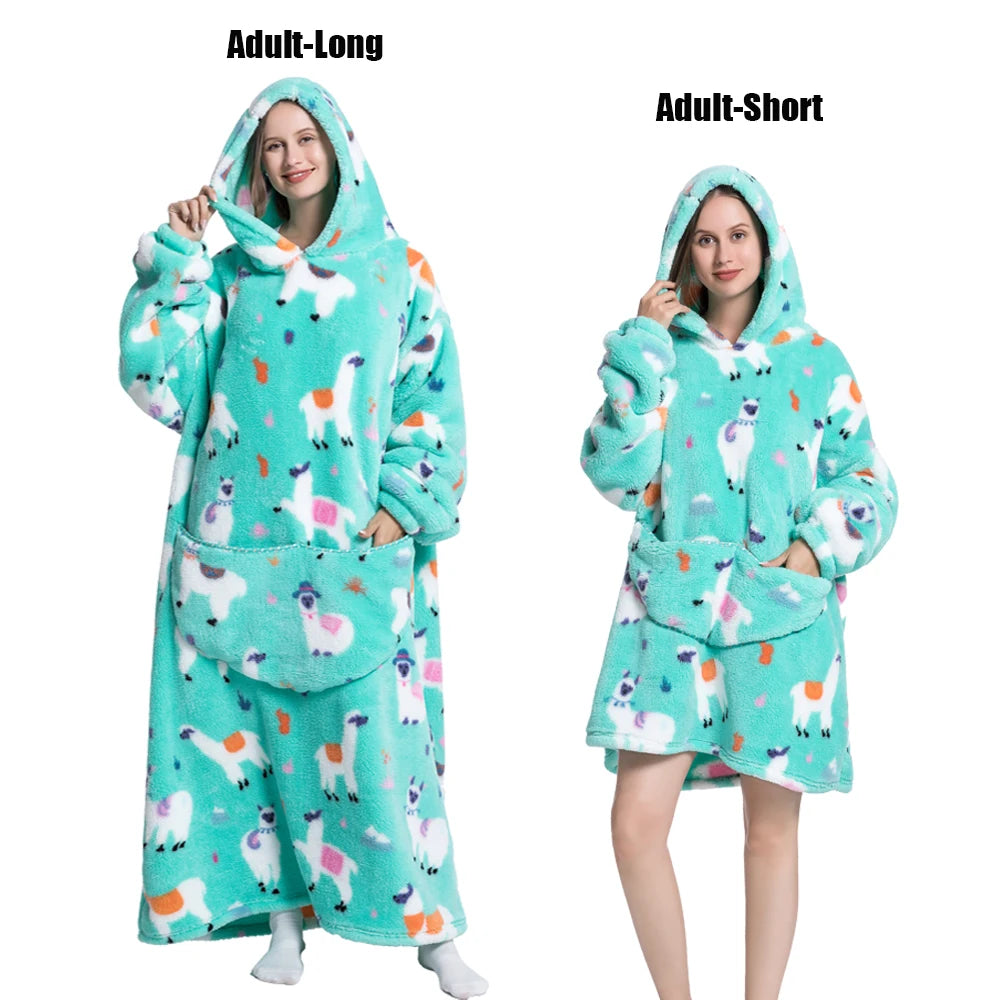 Cartoon Plush Wearable Blanket Hoodie for Adults
