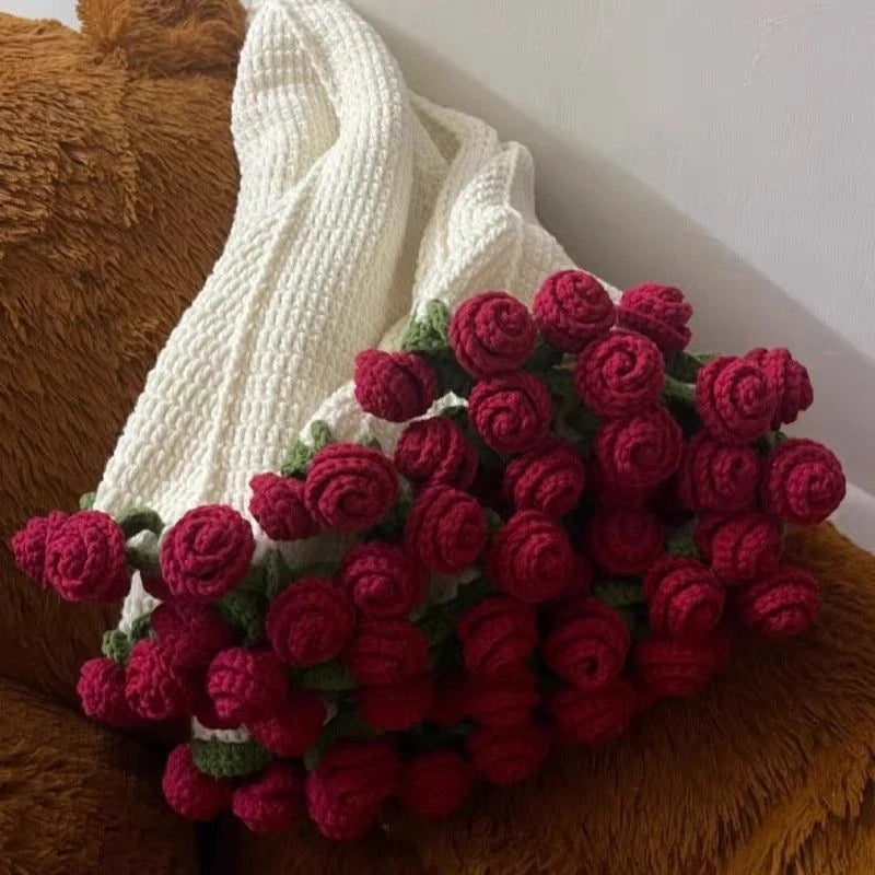 Crochet Flower Bouquet Blanket — Handmade Knit Floral Throw