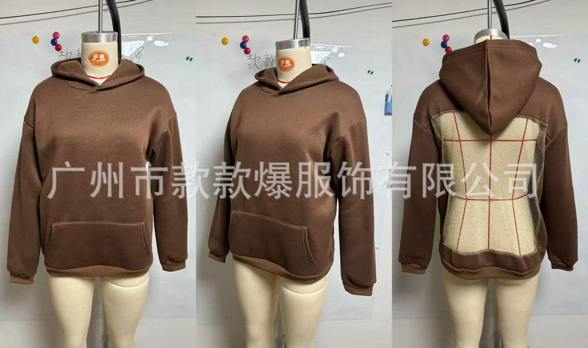 Women's Backless Lace Fleece Hoodie