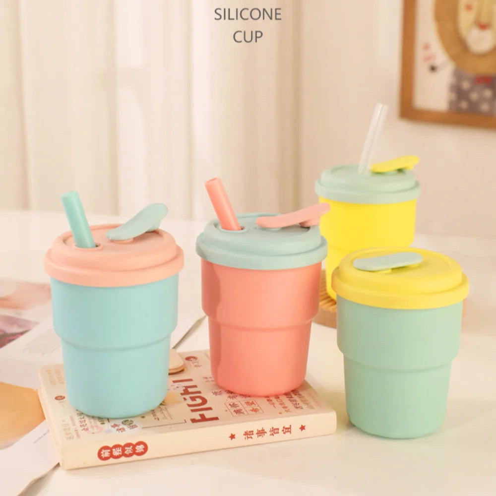 Kids Silicone Water Cup — 380ml Leakproof Bottle with Straw