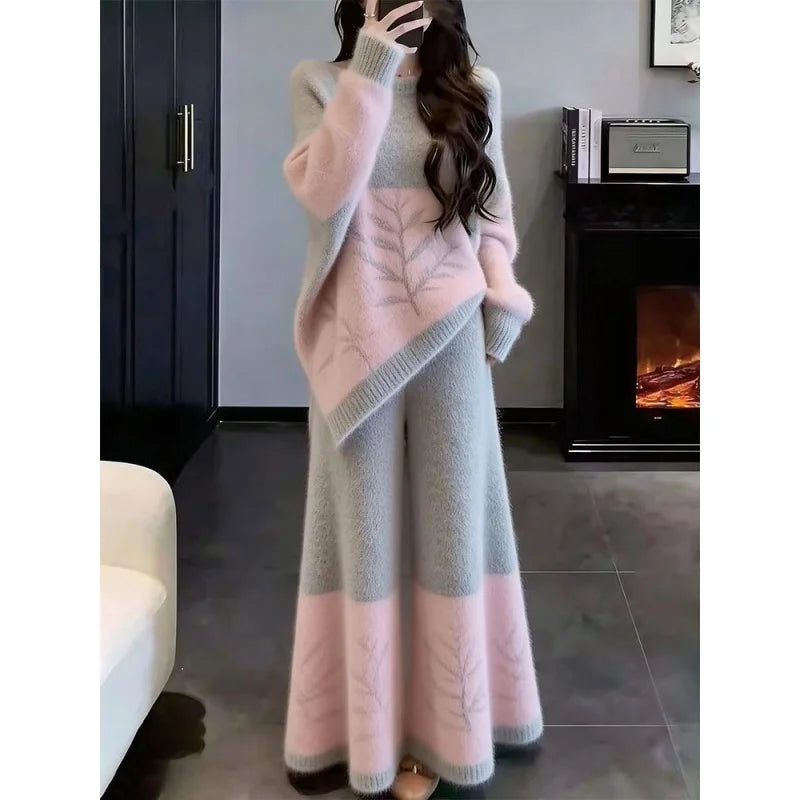 Elegant Soft Style Knit Sweater Skirt Set Women's Fashion Slimming High Waist A-Line Dress Casual Warm Long Sleeve round Neck