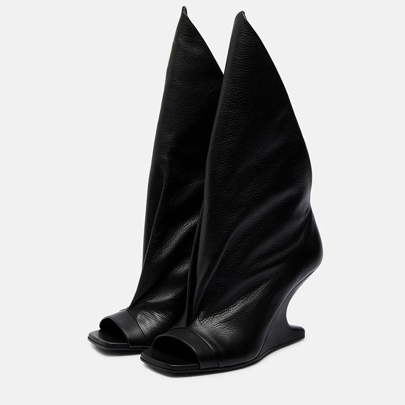 European and American High-quality Trendy Fashion Stage Walking Sleeve Short Boots for Women, Square Toe Open Toe Cool Boots