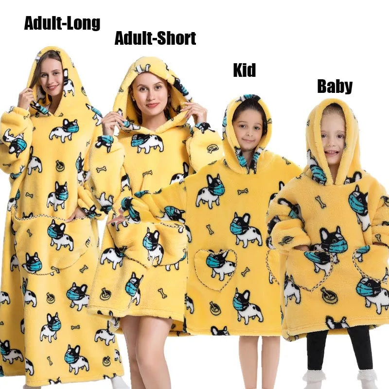 Oversized Cartoon Fleece Hoodie Blanket