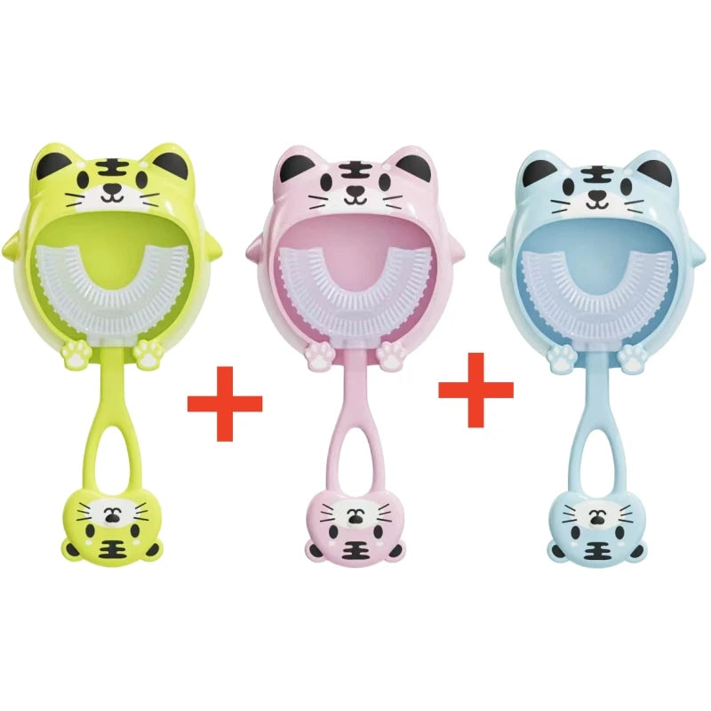 Kids U-Shaped Silicone Toothbrush — 360° Cartoon Design for Ages 1–12