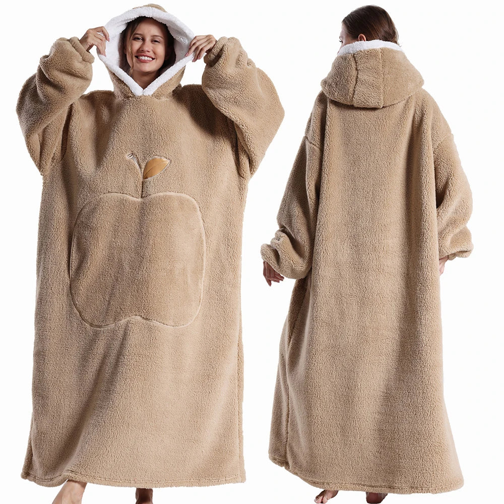 Extra-Long Plush Wearable Blanket Hoodie
