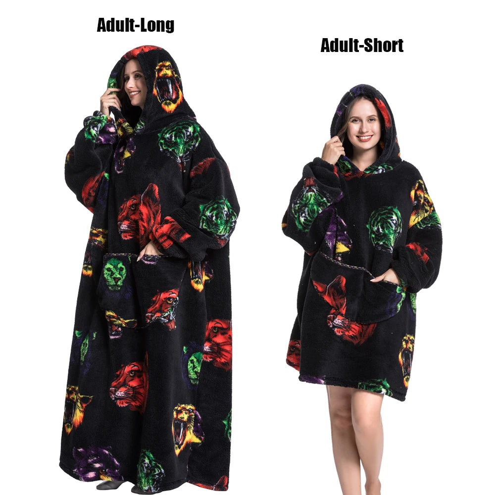 Cartoon Plush Wearable Blanket Hoodie for Adults