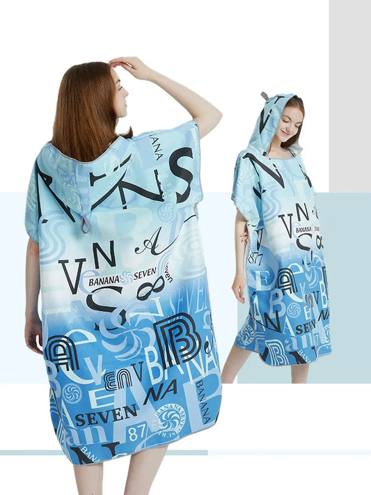 Microfiber Beach Poncho Towel – Quick-Dry Surf Changing Robe for Adults
