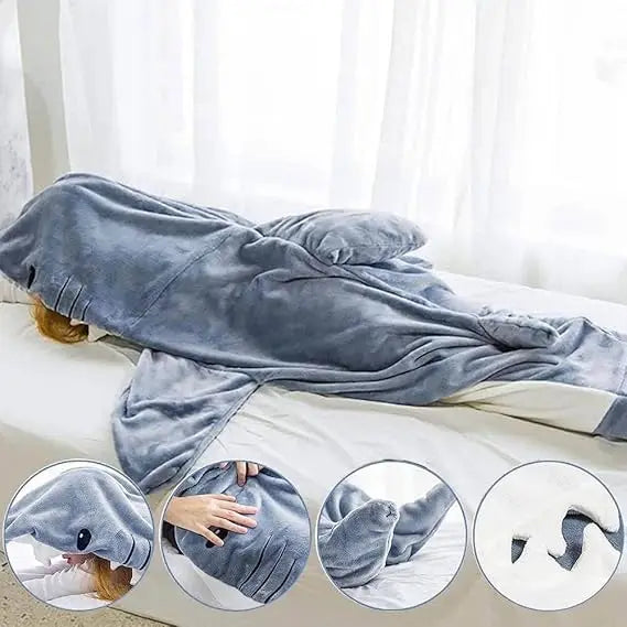 Pijama Tiburón con Capucha para Adultos — Saco de Dormir Portátil