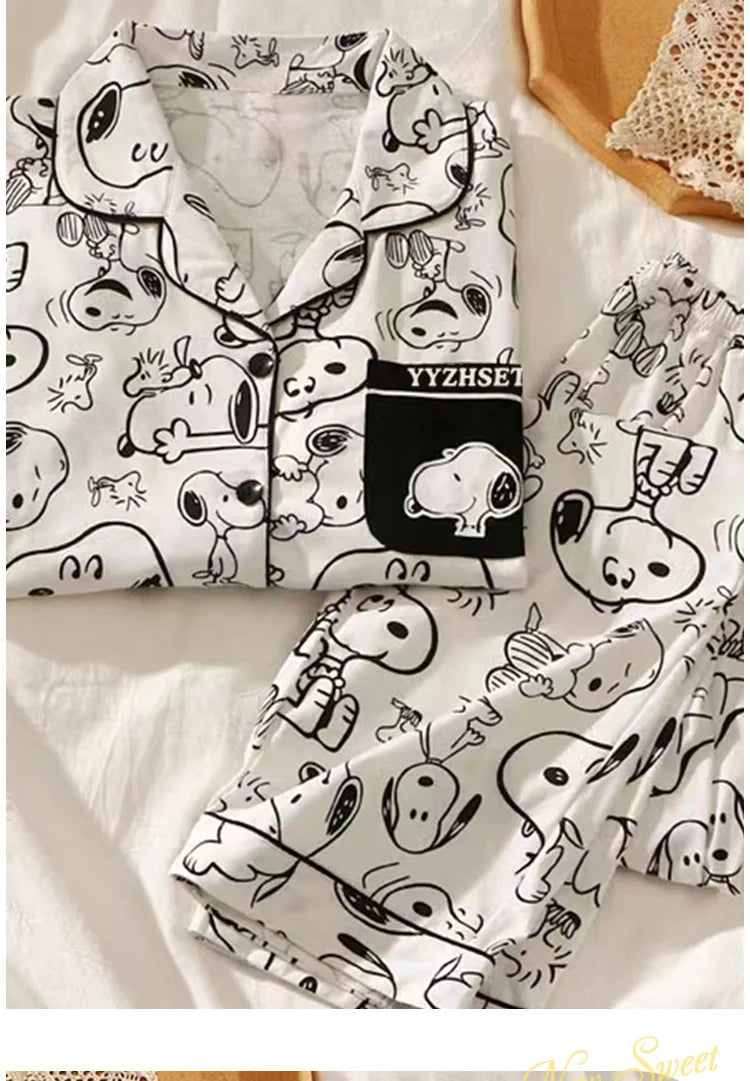Snoopy Cartoon Pajamas Set — Soft Milk Silk Sleepwear for Men & Women